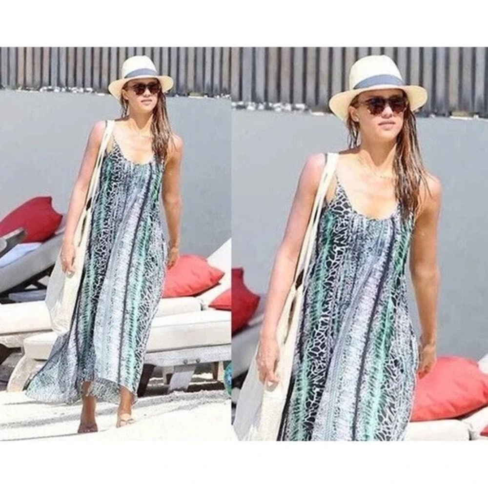 Lovers And Friends Fly Away In Animal Print Maxi Dress Green Pockets Size‎ Small
